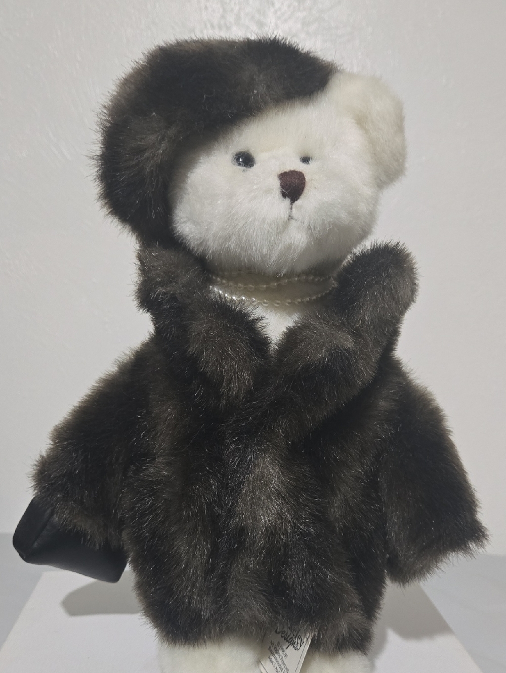 Plush White and Dark Brown Teddy Bear in Dark Brown Faux Fur Coat